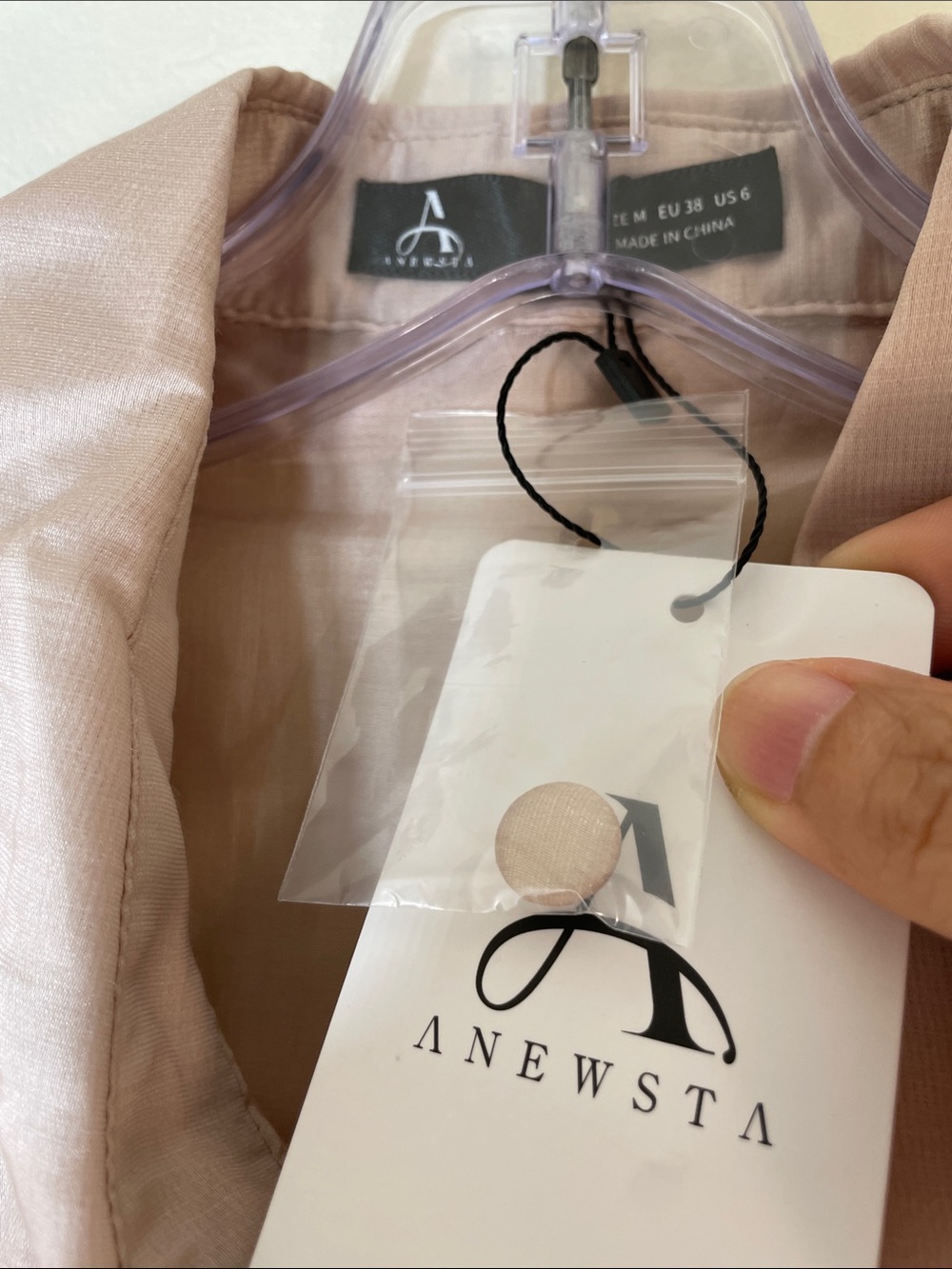 ANEWSTA Crochet Lace-Panel Button Down Shirt - Blush Pink. 6. NWT. - Picture 3 of 11